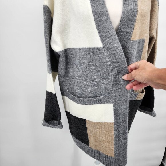 PAPER CRANE Colorblock Open Front Long Cardigan Sweater Small NWT - Picture 3 of 11